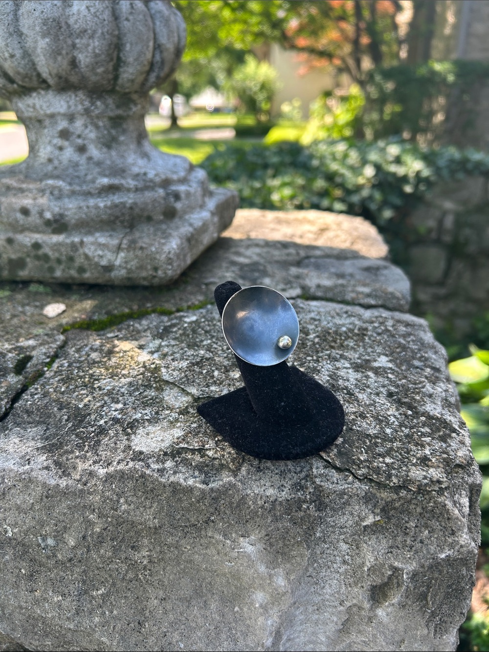 Modern Sculptural Silver Ring with Small Accent Ball